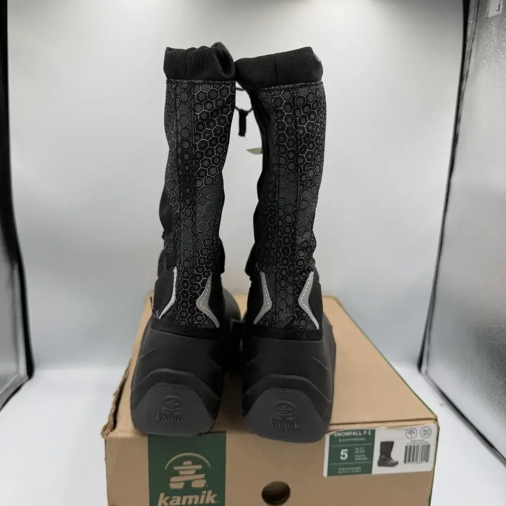 Kamik Snowfall P 2 Kid's US 5 Snow Boots Black Charcoal Winter Waterproof USA